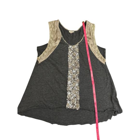Tiny Sequin & Lace Mixed Media Tank Top Gray Beige – Size M - Picture 5 of 8